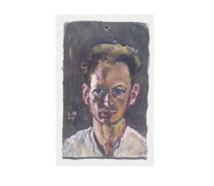 מאיר לבבי, דיוקן עצמי, 1920-1 , צבע שמן על רעף אסבסט, 15X10 